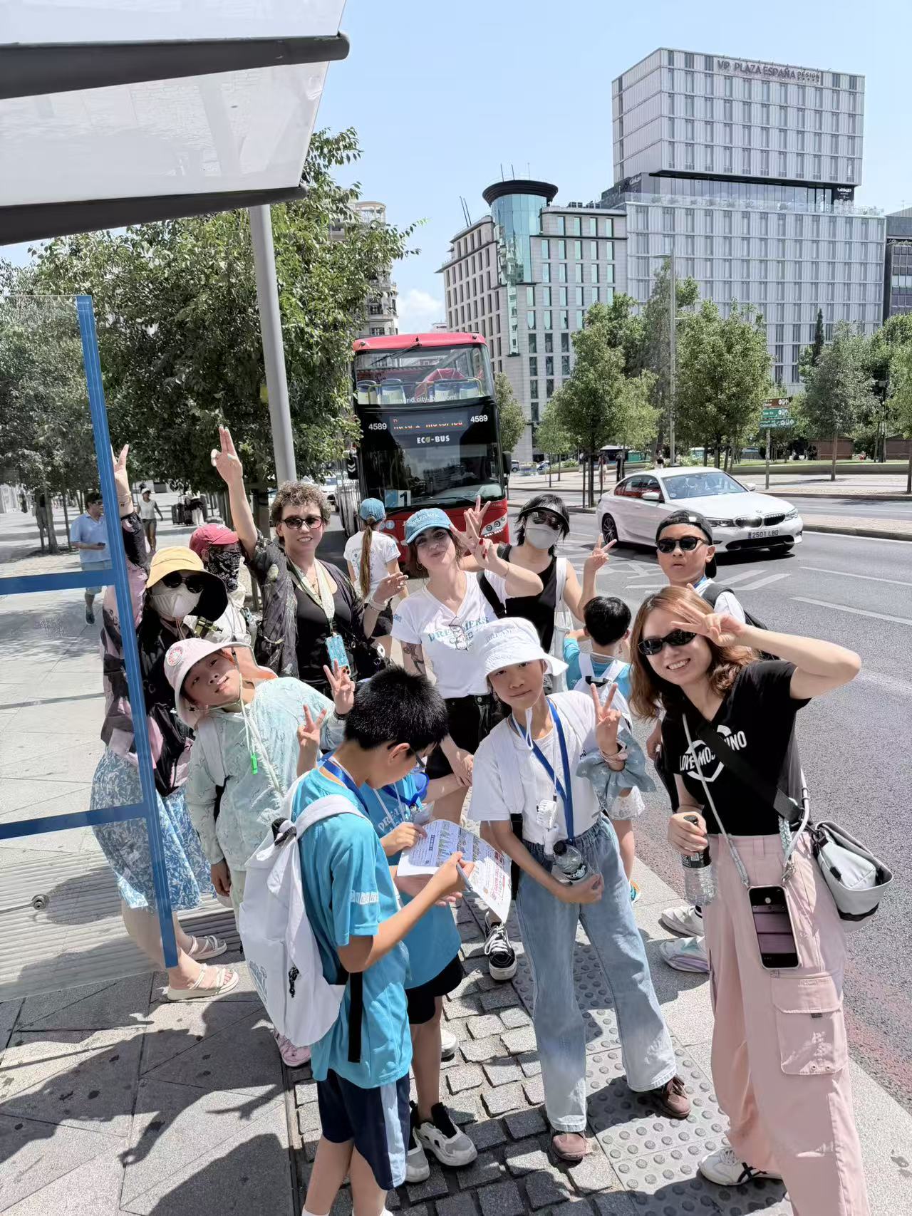 Children and accompanying adults exploring Madrid