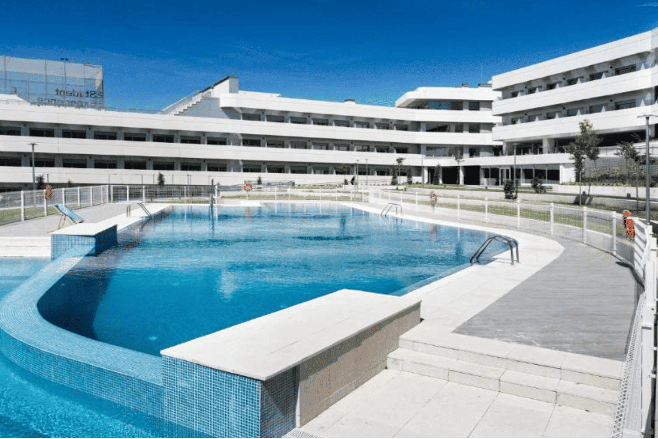 Student Experience accommodation and outdoor pool